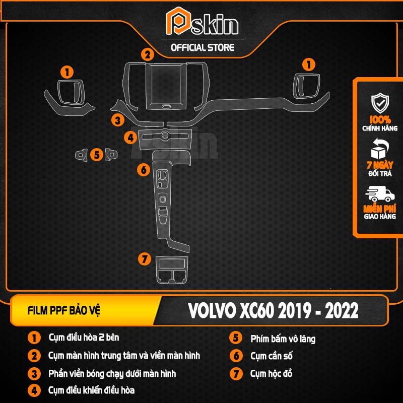 Dán PPF nội thất ô tô Volvo XC60 2017 - 2021 và XC60 2022 chống xước, che mờ vết xước