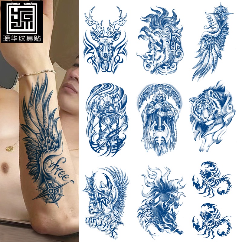 Hình xăm giả toàn bộ cánh tay và nửa cánh tay màu xanh Hình xăm tạm thời cho nam và nữ Hình xăm cánh tay không thấm nước và lâu dài