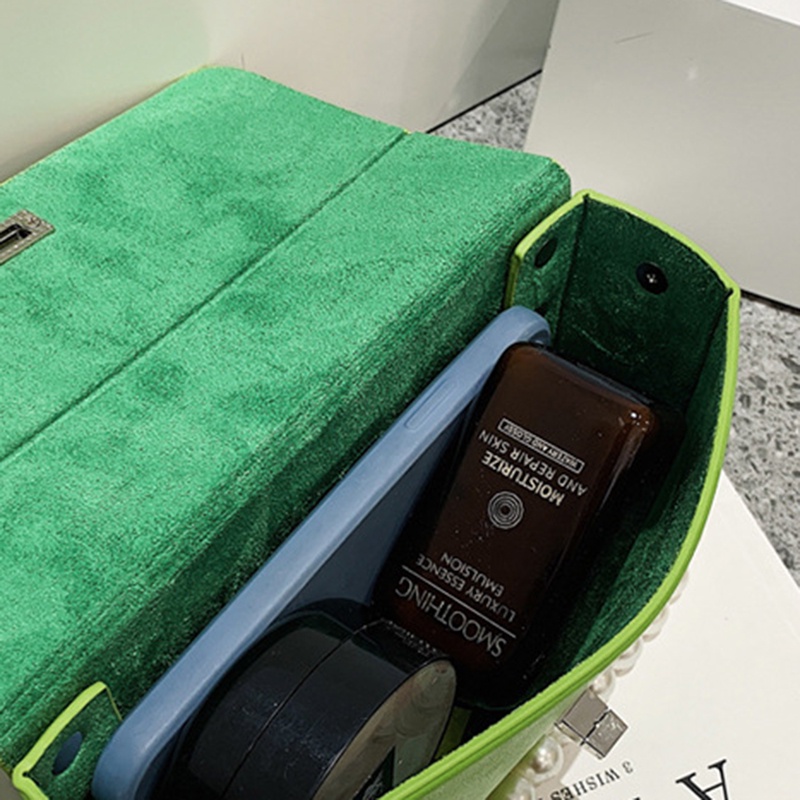 Ielgy Túi Đeo Chéo Vai Hình Chữ Nhật Dây Chuỗi Ngọc Trai Đơn Giản Màu Trơn Phong Cách Nghệ Thuật Cao Cấp Cho Nữ