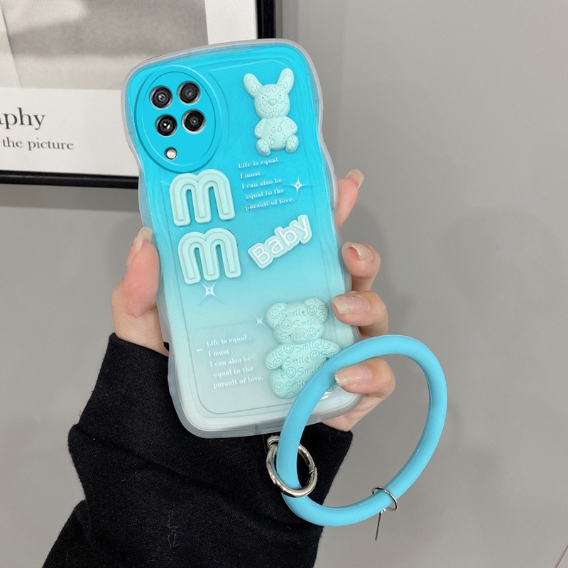 Ốp lưng samsung a22 Ốp Điện Thoại Ba Chiều Viền Lượn Sóng Hình Búp Bê Dễ Thương Gắn Vòng Đeo Tay Bảo Vệ Camera Cho Samsung A22 4G 5G GZ