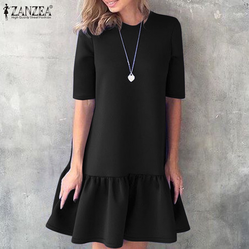 Zanzea Đầm Búp Bê Ngắn Tay Phối Bèo Thời Trang Hàn Quốc Cho Nữ