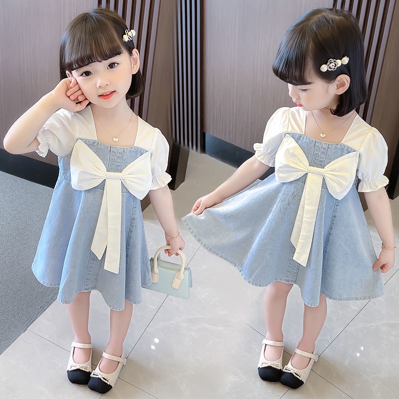 Đầm Denim Đính Nơ Thời Trang Mùa Hè Mới Cho Bé Gái