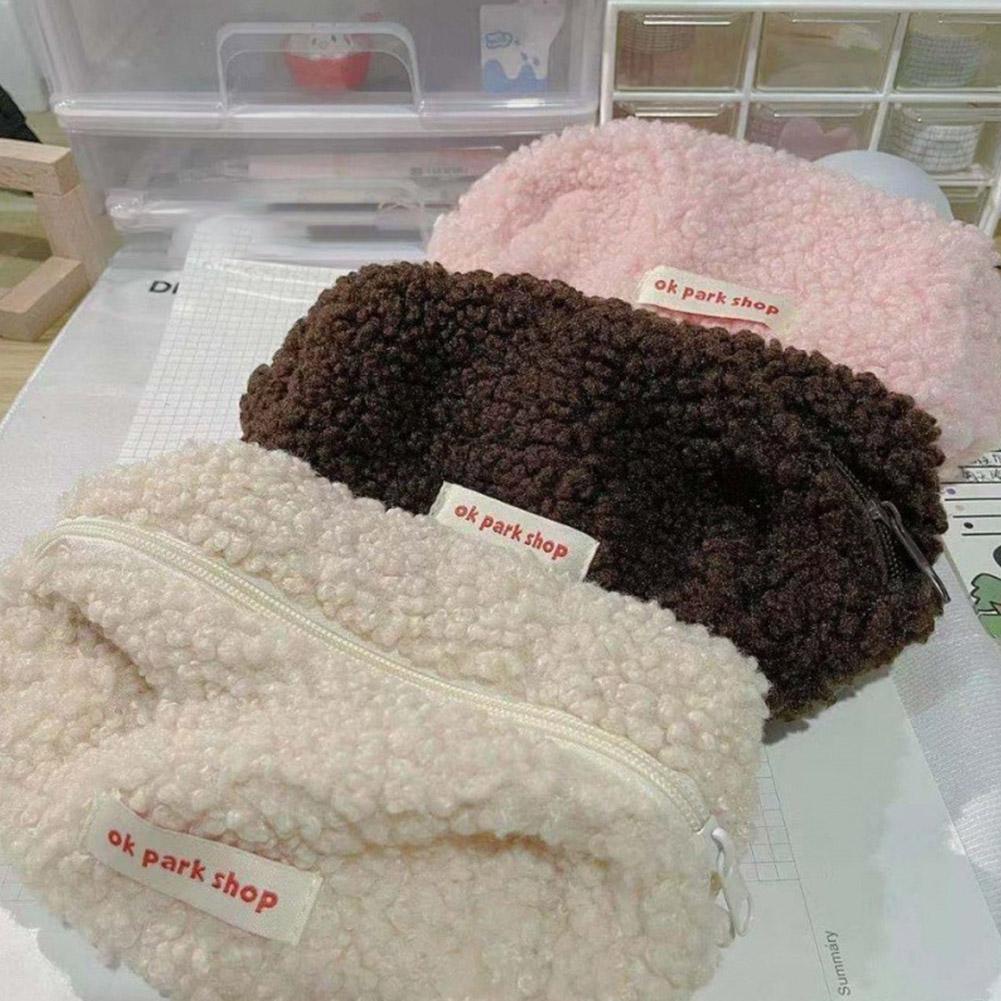 Túi Đựng Đồ Văn Phòng Phẩm Hình Vuông Cỡ Lớn Phối Lông Dễ Thương W7G7