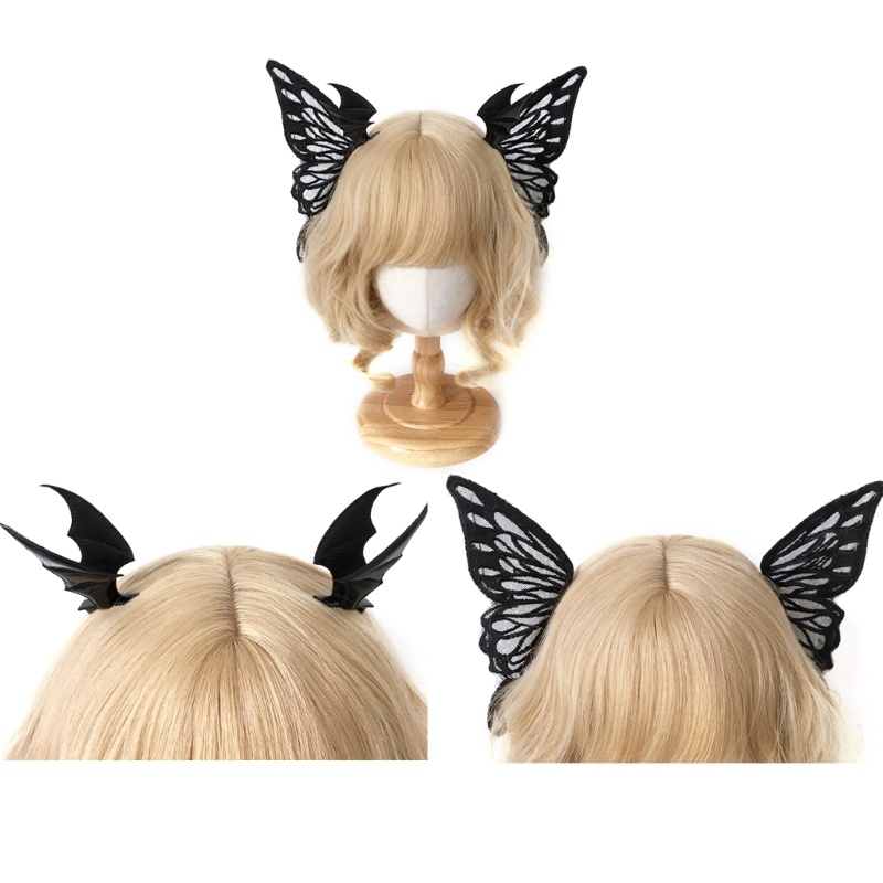 Mya Devil Wing Kẹp Tóc Lolit Tóc Bướm Đen Kẹp Tóc Bướm Barrettes Dơi Cánh Tóc Goth Barrettes Barrett