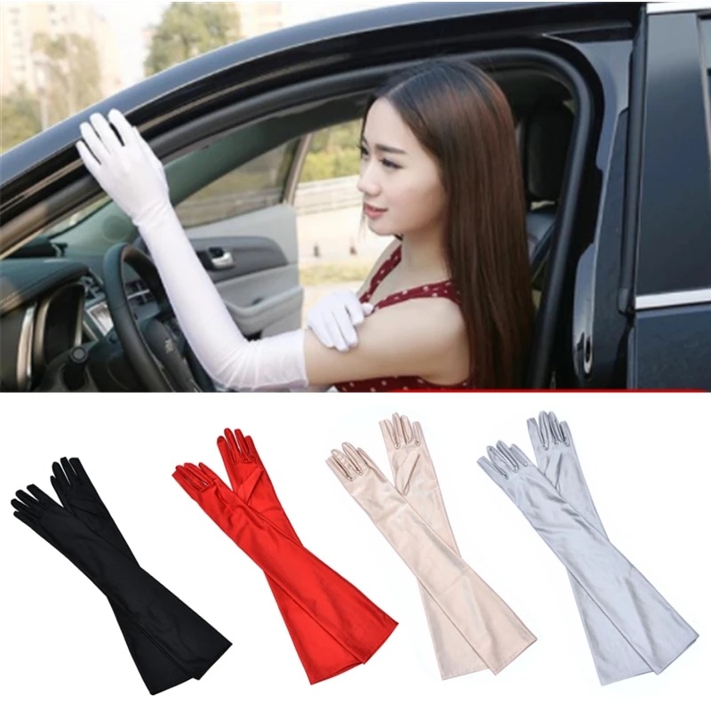 Găng Tay Chống Nắng Bằng Vải Satin Màu Trơn Thời Trang Cho Nữ