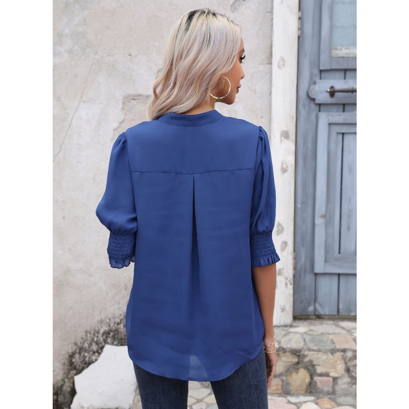 Áo Sơ Mi Chiffon Tay Ngắn Cổ Chữ V Dáng Rộng Phong Cách Công Sở Dành Cho Nữ