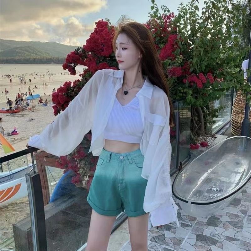 IELGY  Áo Khoác cardigan Ngắn Mỏng Chống Nắng Màu Trơn Phong Cách Hàn Quốc Cho Nữ