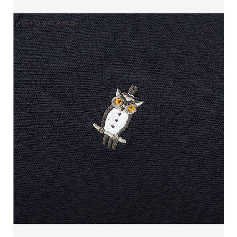 Áo thun polo GIORDANO 13013206 thêu họa tiết cú màu tương phản thời trang dành cho nam