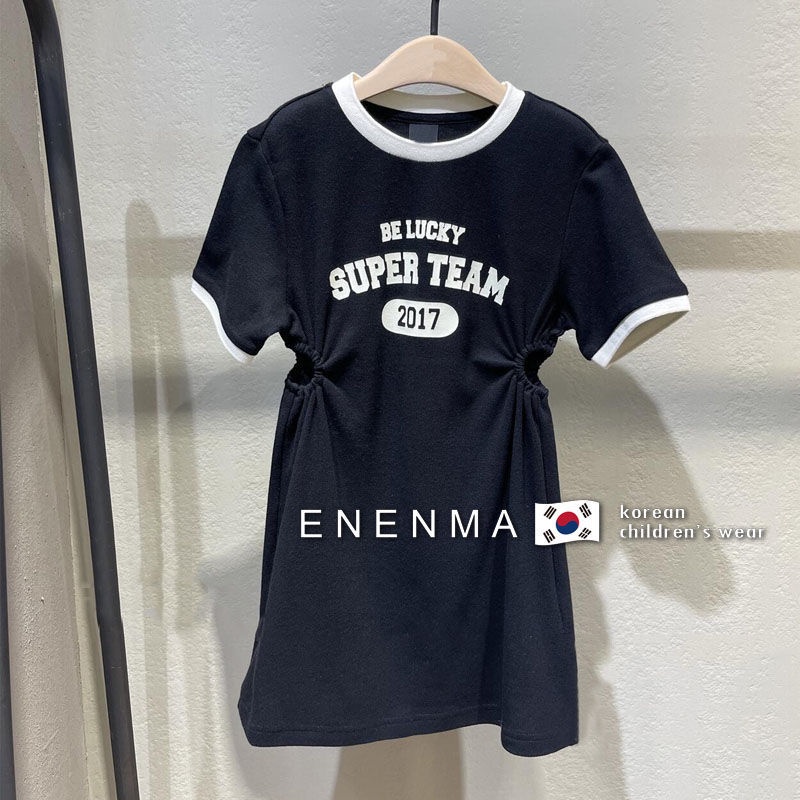 Đầm Thun Tay Ngắn Dáng Chữ A Màu Sắc Tương Phản Phong Cách Hàn Quốc Thời Trang Mùa Hè Xinh Xắn Cho Bé Gái