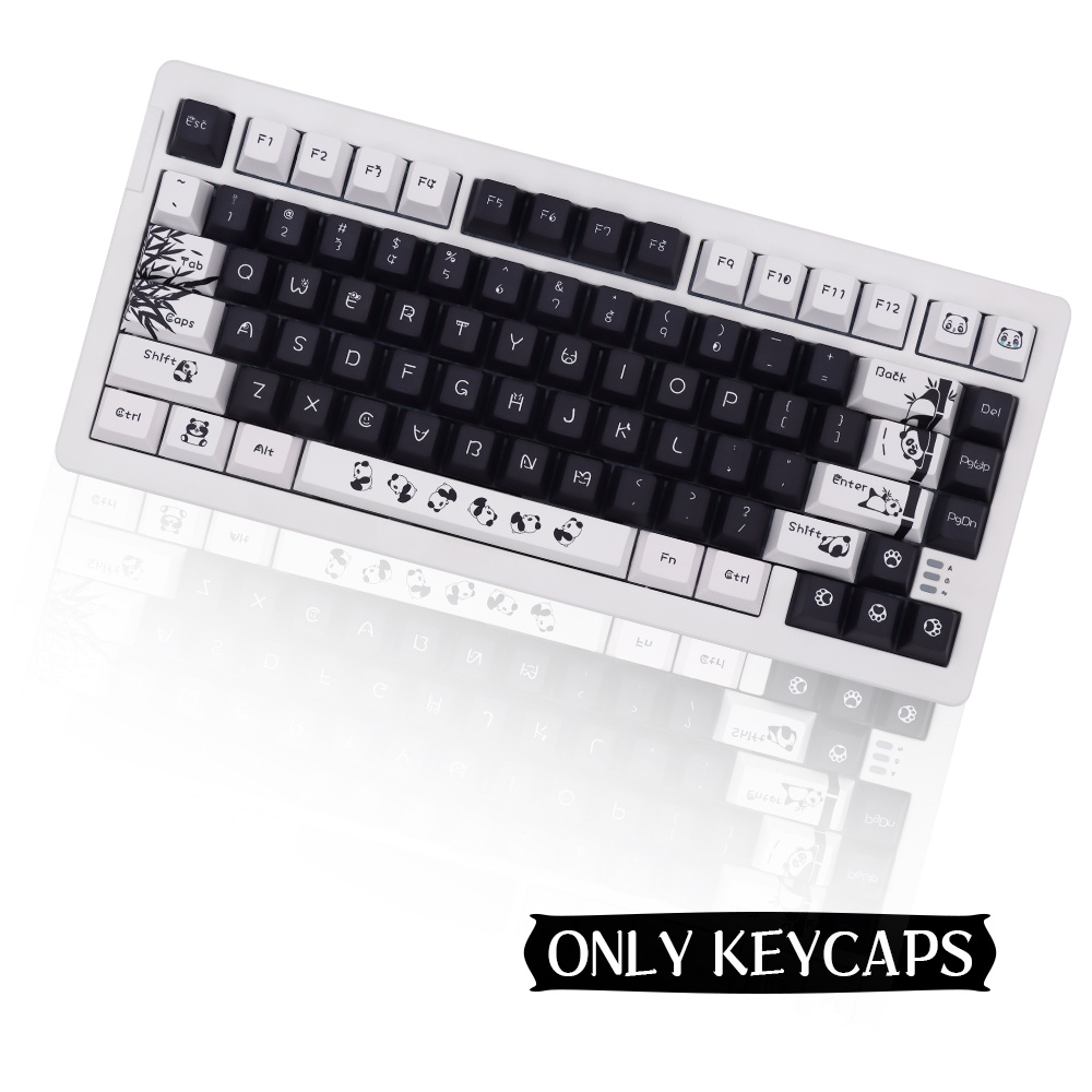 Panda Keycaps Black and White Cherry Profile Nắp Đậy Bàn Phím Pbt In Hình Gấu Trúc Trắng Đen Cho 60% 61 64 68 71 75 81