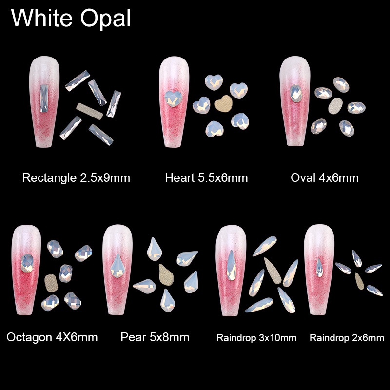 Set 20 Miếng Dán Trang Trí Móng Tay Nghệ Thuật Đính Đá Pha Lê Hồng / Xanh Dương / Trắng