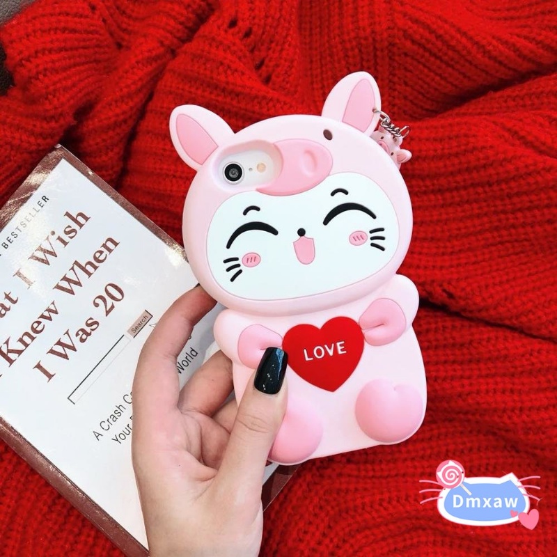Ốp Điện Thoại Silicon Hình Heo / Mèo May Mắn 3D Cho iPhone 6 6s X XR Xs 11 12 13 Pro Max 7 8 Plus