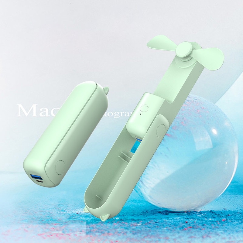 Quạt cầm tay mini gấp gọn tích hợp đèn pin sạc dự phòng 1200 mah USB đa năng có đế để bàn tiện lợi -dc4772