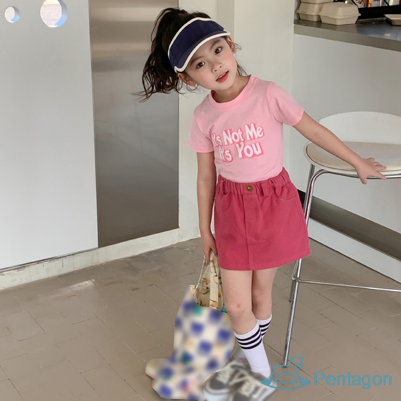 Set Áo Thun Tay Ngắn Phối Chân Váy Thời Trang Hàn Quốc Xinh Xắn Cho Bé Gái