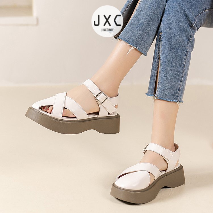 Giày sandal JINXCHOY hở ngón đế dày nhẹ nhàng thoải mái màu trơn phong cách Hàn Quốc mới thời trang cho nữ