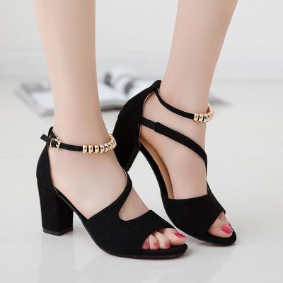 [kèm ảnh thật] Giày cao gót vuông 7p hở mũi quai chéo vòng cổ hột vuông __LZ001