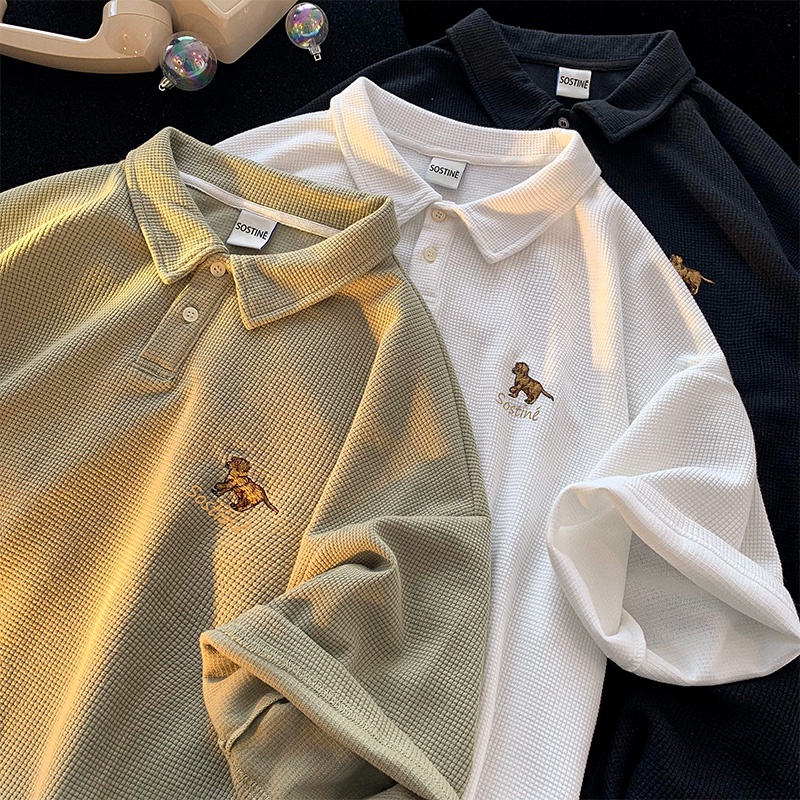 Áo Thun Polo Tay Ngắn In Chữ Phong Cách Thời Trang Hàn Quốc Cho Nam Giới Có Size M-2XL