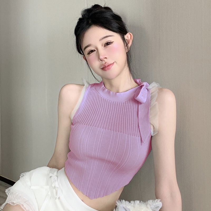 Áo Hai Dây Màu Trơn Thắt Nơ Phong Cách Hàn Quốc Cho Nữ