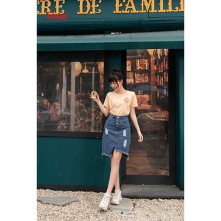 Áo cotton croptop be da, ngực in hình nhỏ Toson AP015E93