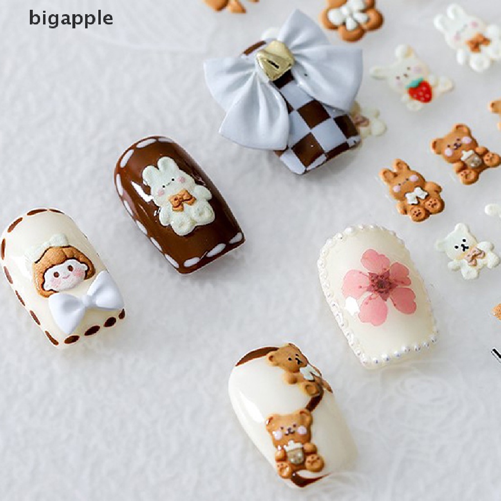 Hình Dán Móng Tay 5D Họa Tiết Gấu / Thỏ / Nơ / Bé Gái Đáng Yêu