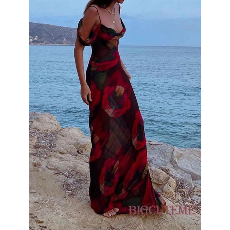 Đầm Hai Dây Dài Mềm Mại In Họa Tiết Thời Trang Mùa Hè Cho Nữ