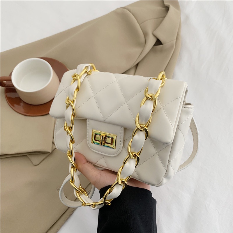 Túi Đeo Vai Hình Vuông Cỡ Nhỏ Phối Dây Đeo Sợi Xích Thời Trang Cho Nữ