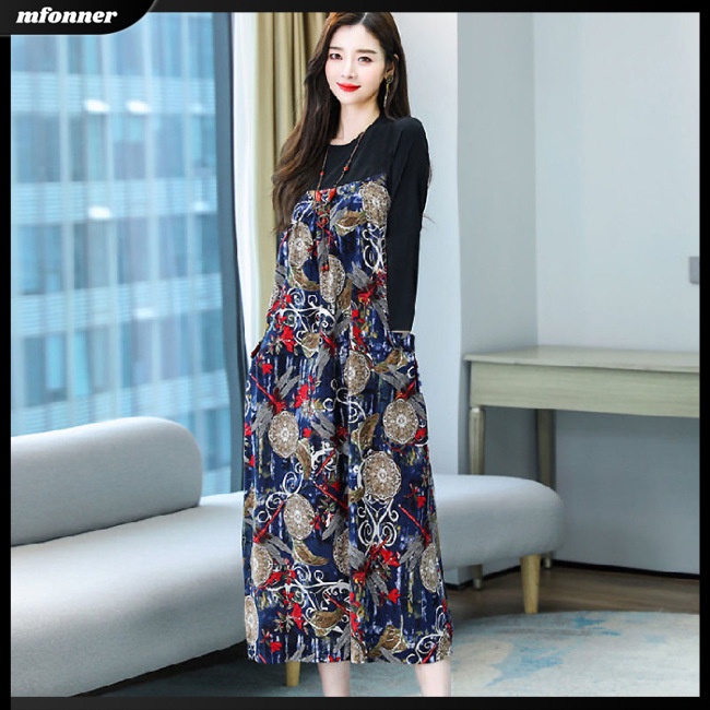 Đầm DàI Tay Cổ TròN, In HọA TiếT Hoa DàNh Cho Nữ