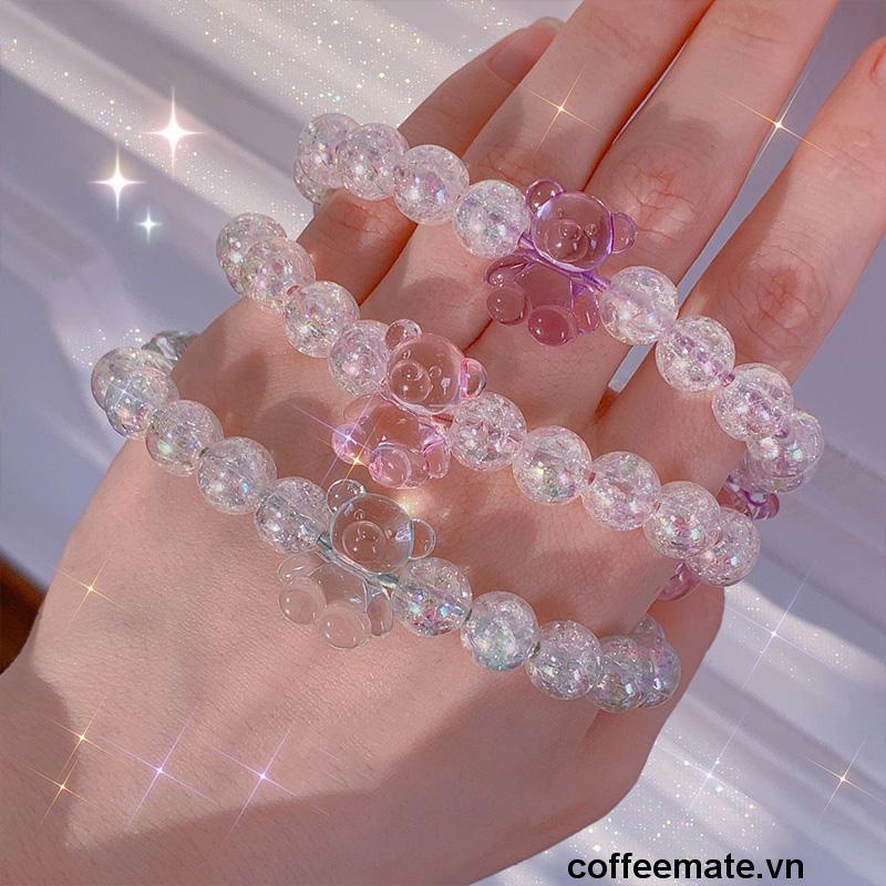 【coffeemate】⚡Dây buộc tóc hình gấu đính hạt pha lê trong suốt màu kẹo dễ thương cho nữ