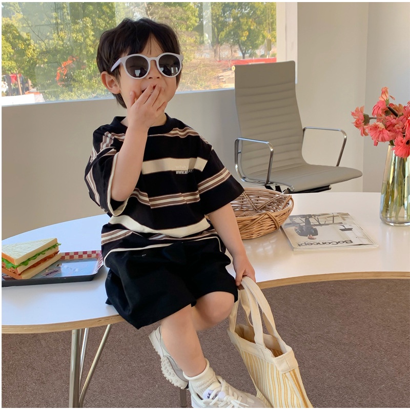 Set Áo Thun Sọc Ngang + Đầm Thun Phong Cách Hàn Quốc Cho Mẹ Và Bé