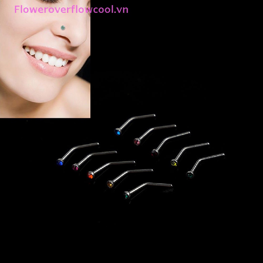 Set 10 Khuyên Mũi Thép Không Gỉ Đính Đá Cá Tính