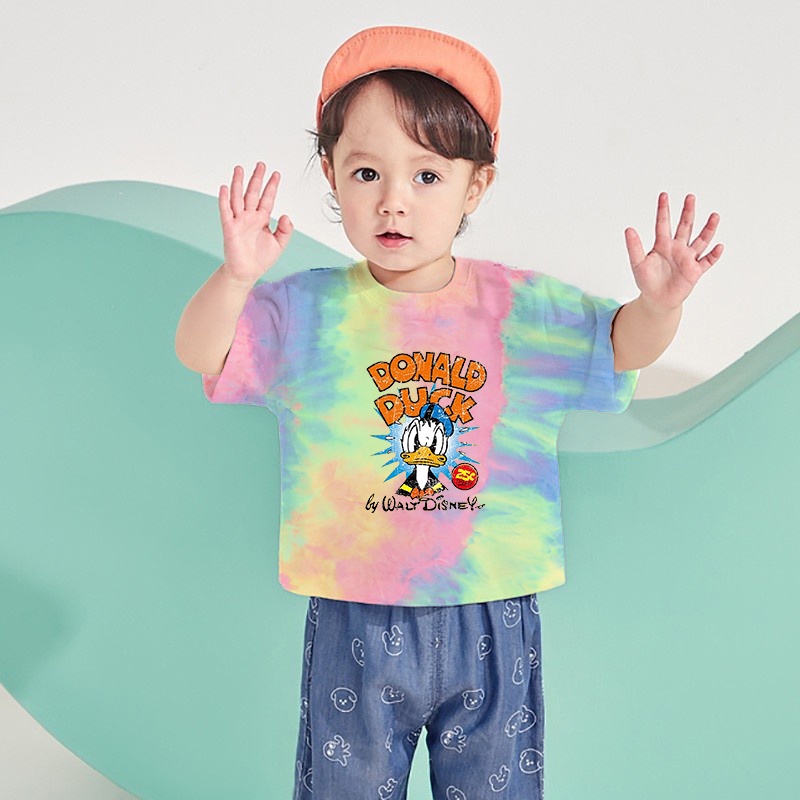 Donald Duck Áo Thun Tay Ngắn Nhuộm Màu Hình Vịt Donald Kiểu Retro Thời Trang Mùa Hè Cho Bé