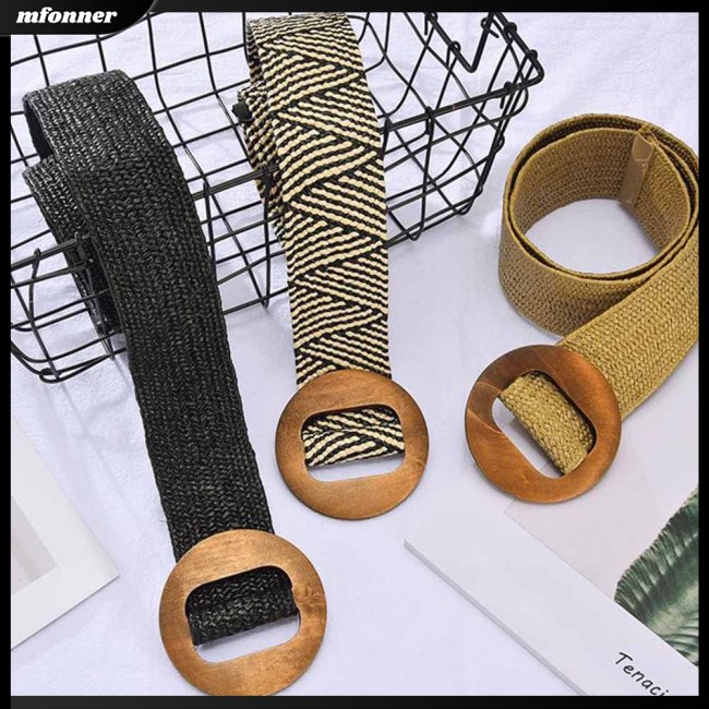 Thắt Lưng Bện Dây Khóa Gỗ Tròn Co Giãn Thời Trang Cho Nữ