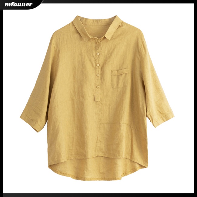 Áo Sơ Mi Tay Lửng Chất Liệu Cotton Lanh Thời Trang Mùa Hè Dành Cho Nữ