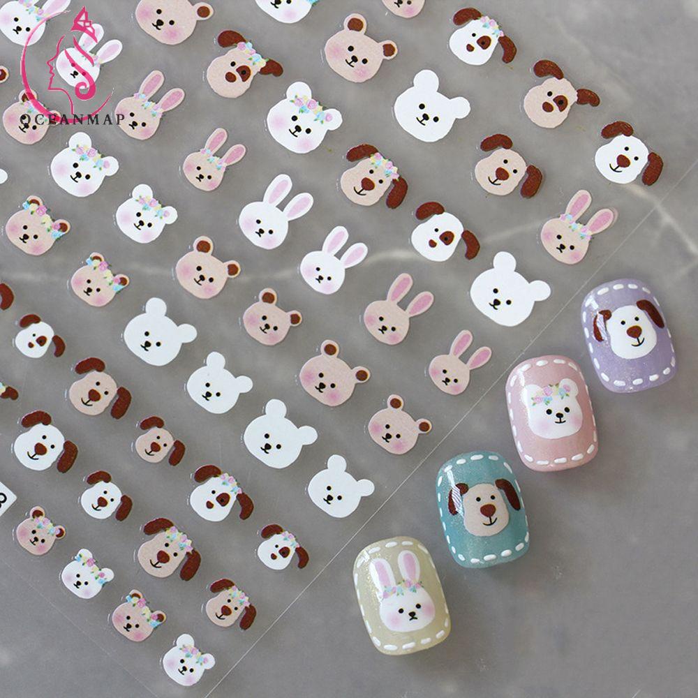 [Hàng mới về] Miếng Dán Trang Trí Móng Tay Tự Dính Họa Tiết Mặt Cười/ Cún/ Thỏ/ Ngọn Lửa Nhiều Màu Dễ Thương Diy