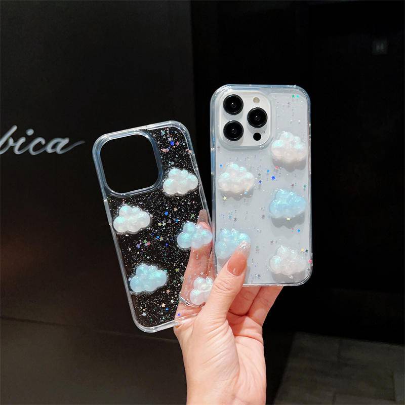 Ốp Điện Thoại TPU Trong Suốt Chống Sốc Hình Đám Mây 3D Cho iPhone 14 13 12 11 Pro MAX Plus X XS MAX XR 7 8 Plus SE 2022 2020