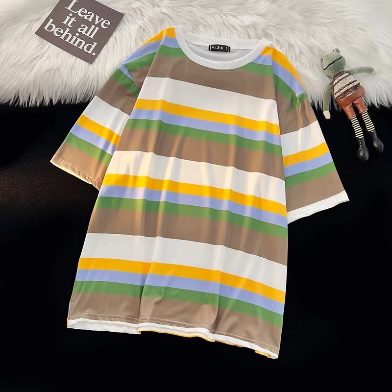 Áo Thun Tay Ngắn Cổ Tròn Họa Tiết Kẻ Sọc Thời Trang Mùa Hè 2023 Mới Cho Nam