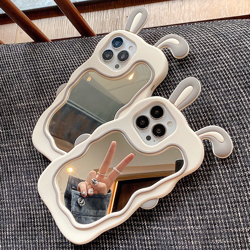 Ốp Điện Thoại Silicone Mềm Mặt Gương Hình Tai Thỏ Cho IPhone 11 12 13 14 Pro Promax IPhone 6 6s 7 8 Plus X XS XR XSmax Sự Bảo Vệ