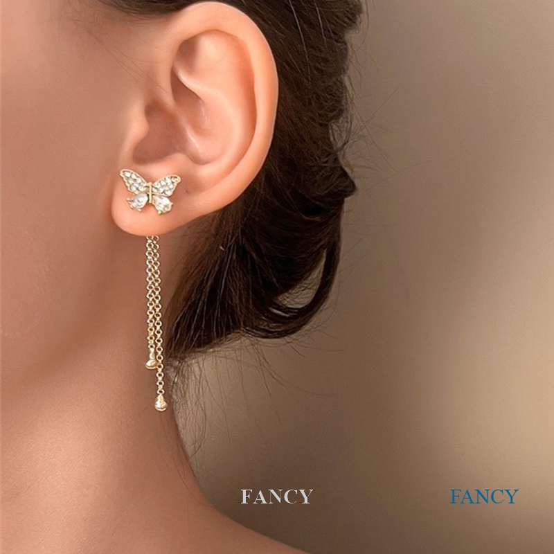 Bông Tai Dài Hình Bướm Đính Đá Zircon Sang Trọng Dành Cho Nữ