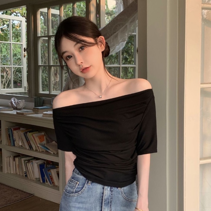 COZOKC Áo Thun Tay Ngắn Trễ Vai Thiết Kế Mỏng Năng Động Thời Trang