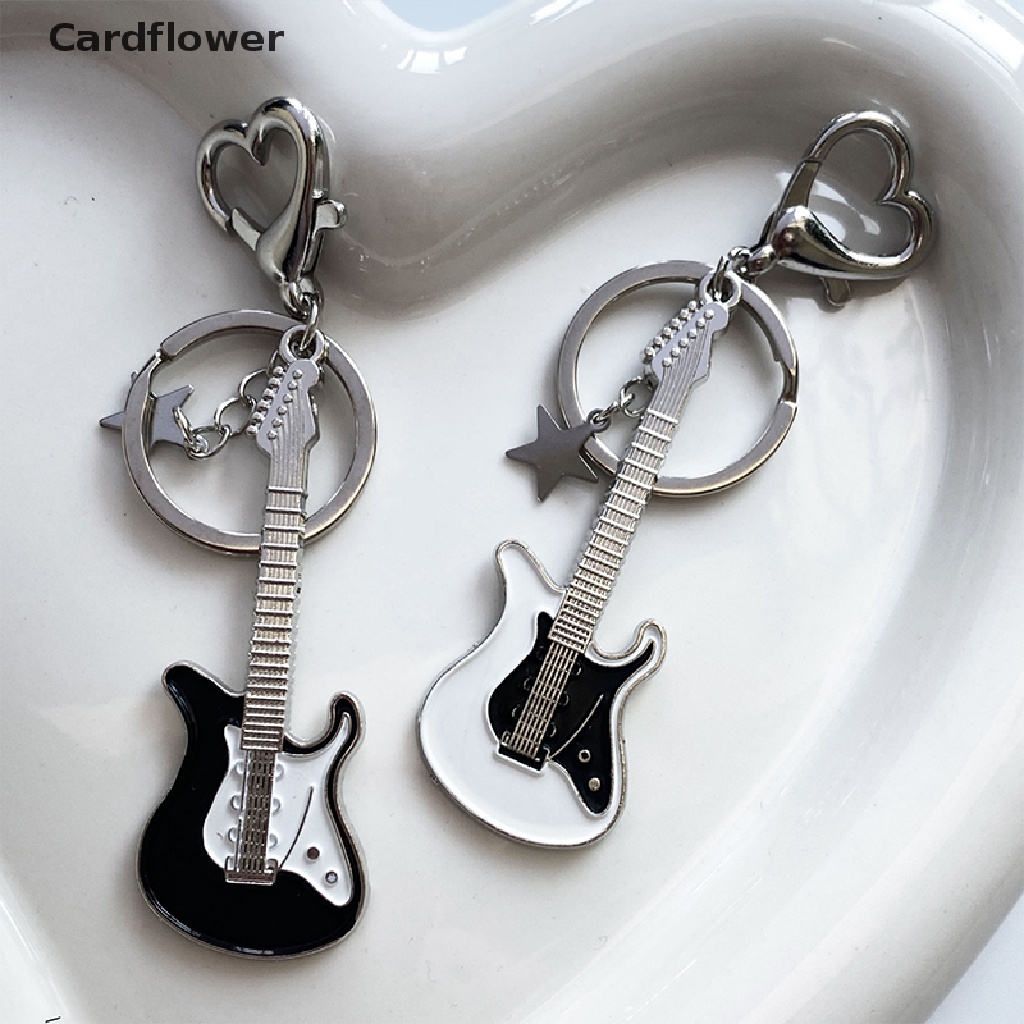 < Cardflower > Y2k Móc Chìa Khóa Hình Trái Tim Ngôi Sao Đàn Guitar Trắng Đen Thời Trang Ngọt Ngào Dành Cho Nữ