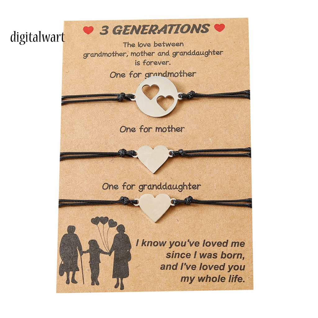 Kỹ Thuật Số| Set 3 Vòng Tay Trái Tim Rỗng Sáng Điều Chỉnh Được Cho Mẹ Và Bé