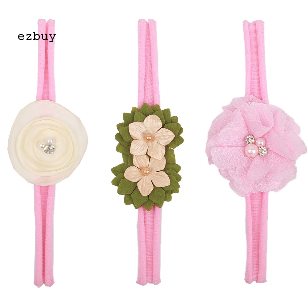 Set 3 Băng Đô Hoa Đính Ngọc Trai Giả Co Giãn Cho Bé Gái Chụp Ảnh