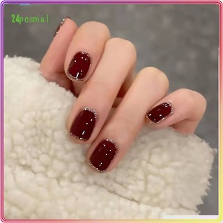 Móng tay giả ngắn màu trắng / đỏ trơn đơn giản có thể tháo rời mặc bán sỉ