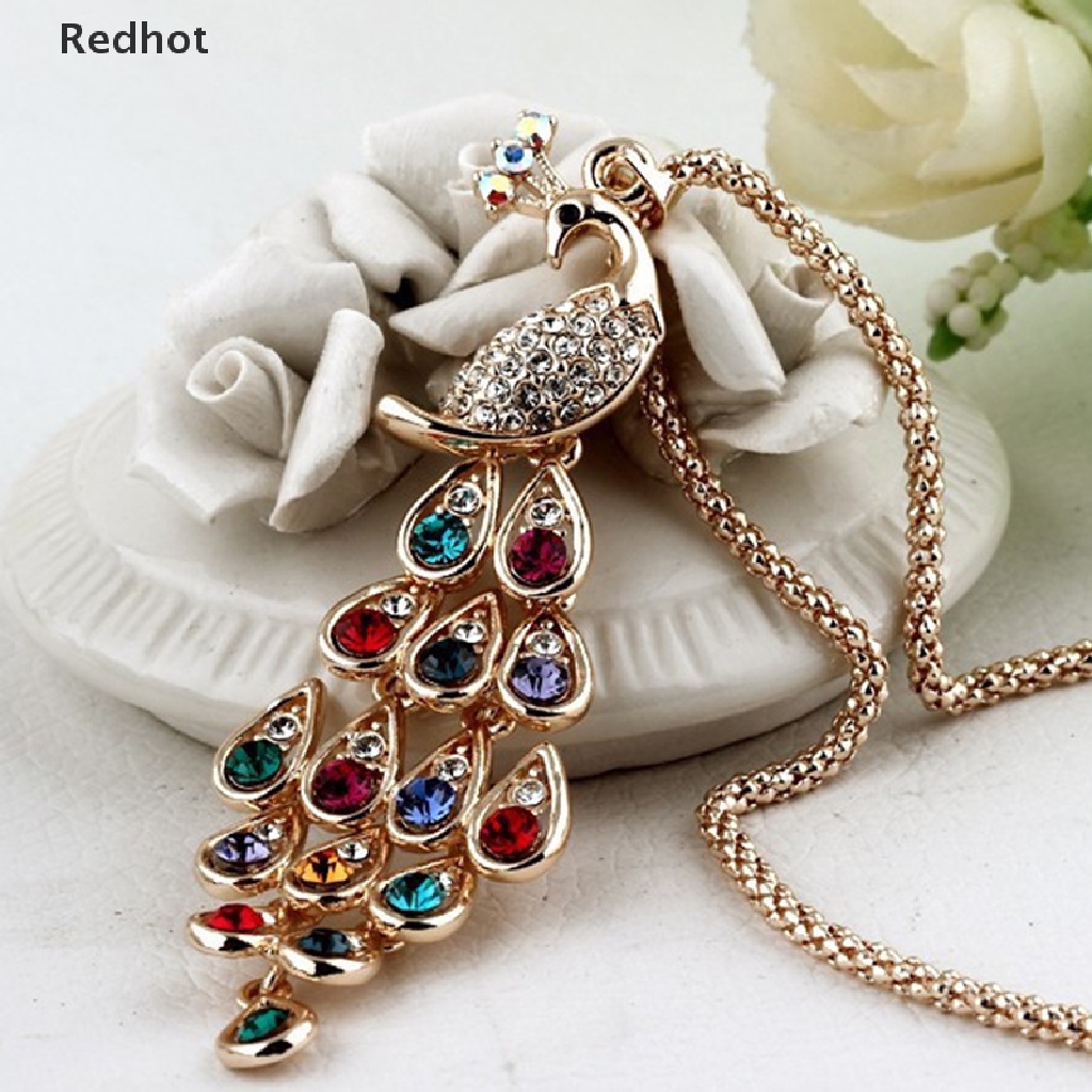 &lt; Redhot &gt; Dây Chuyền Dáng Dài Mặt Hình Chim Công Đính Pha Lê Nhiều Màu Thời Trang Mới Cho Nữ Đang Giảm Giá