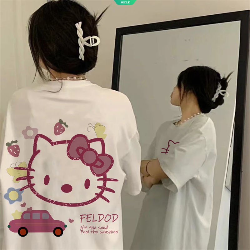 Áo Thun Cotton Tay Ngắn In Hình Mèo Sanrio Katy Thời Trang Mùa Hè 2023
