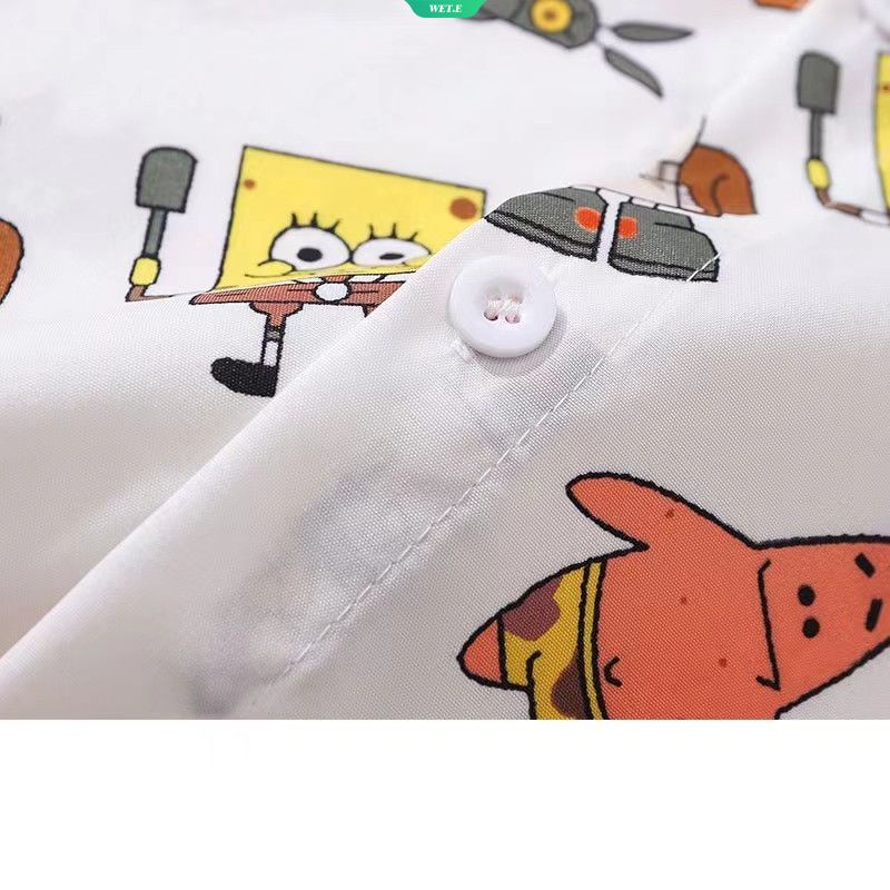 Áo Sơ Mi Ngắn Tay Dáng Rộng In Hình Spongebob Phong Cách Retro Nhật Bản Thời Trang Mùa Hè 2023 Dành Cho Nữ Sinh