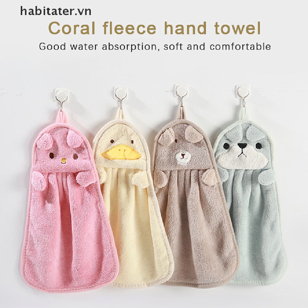 Khăn Lau Tay Bằng Lông Cừu San Hô Thấm Hút Nước Hình Động Vật Hoạt Hình Dễ Thương Có Móc Treo Cho Trẻ Em VN