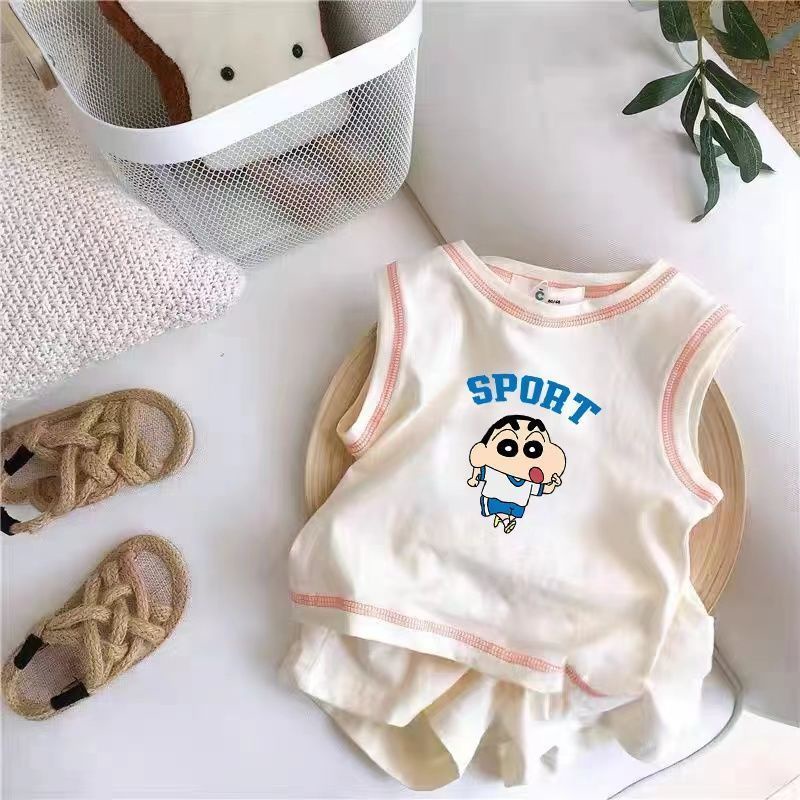 Set Áo Thun Ngắn Tay Và Quần Short Cotton Họa Tiết Hoạt Hình Cậu Bé Bút Chì Shin-Chan Thời Trang Mùa Hè Cho Bé Trai Và Gái