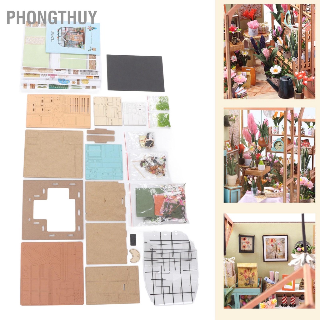 Mô Hình NHÀ DIY có nội thất & đèn LED - Đồ chơi lắp ráp gỗ 3D Dollhouse Kit Flower House Tỉ lệ 1:24