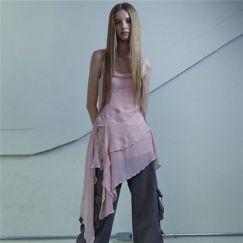 Đầm Mini Dáng Chữ A Không Tay Thiết Kế Không Đồng Đều Quyến Rũ Phong Cách Pháp Thanh Lịch Thời Trang Cho Nữ